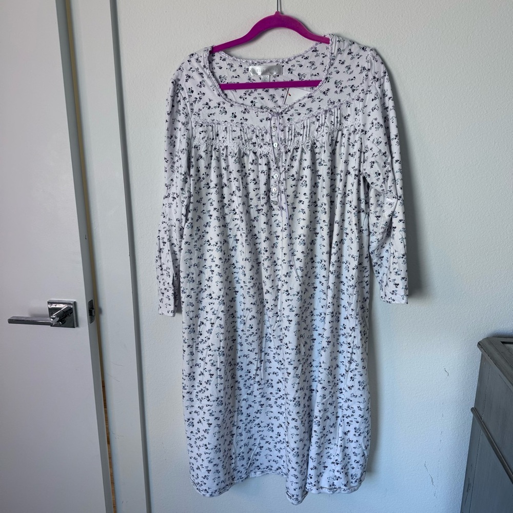 Eileen West Floral Nightgown Womens XL Long Purple Cottagecore Cotton